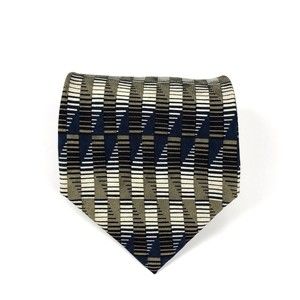 Jhane Barnes Men's Tie 100% Silk Made in Japan Beige Blue Wide Classic Necktie
